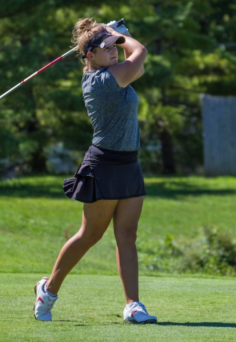 Kelsey Sear starts her second round at the first tee on the opening day of the Cardinal Classic at the Player’s Club on Sept. 19. The Ball State women’s golf team played its way into fourth place behind defending champion Eastern Kentucky and Toledo and Western Michigan in a tie for second. Grace Ramey // DN