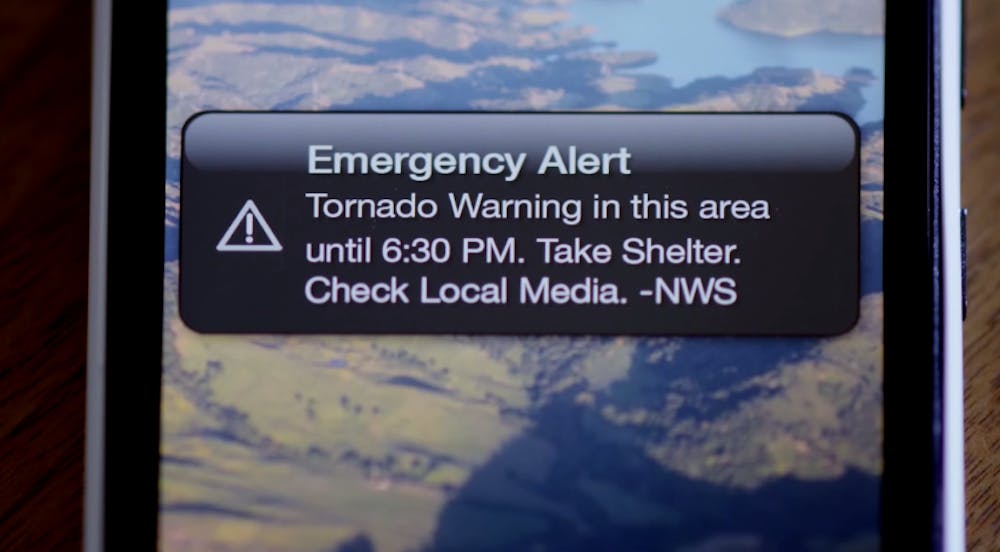 Example of a weather warning as delivered to a mobile device.