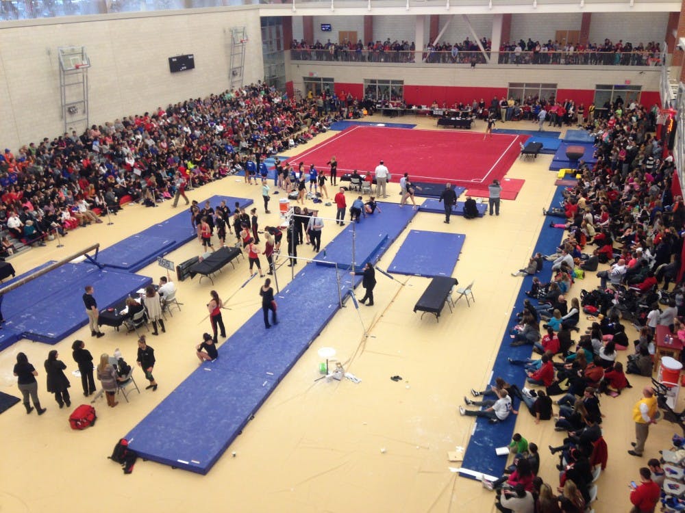 Ball State gymnastics received a record attendance with 1,564 people for their meet against Florida on Jan. 11 at Irving Gymnasium. DN PHOTO KAITLIN LANGE