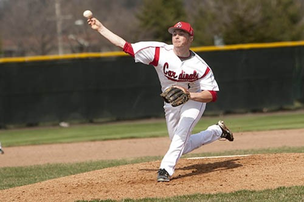 Junior T.J. Weir pitches against Bowling Green on April 9. Weir played a major role in the weekend series against the Toledo Rockets, where Ball State won two of the three games. DN PHOTO JORDAN HUFFER