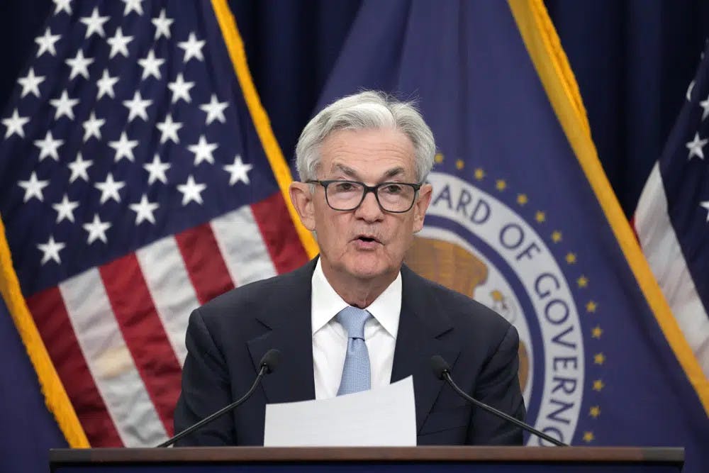Federal Reserve Board Chair Jerome Powell speaks during a news conference at the Federal Reserve, Wednesday, March 22, 2023, in Washington. (AP Photo/Alex Brandon)
