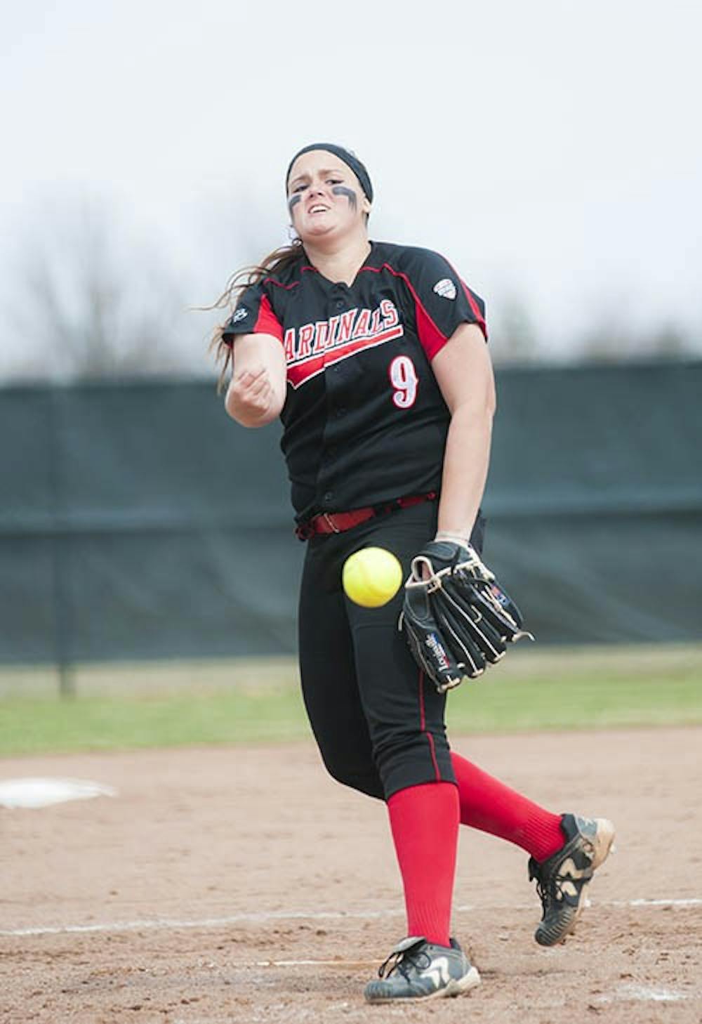 Freshman Nicole Steinbach pitches the ball against Western Michigan. Ball State faced Western Michigan again on April 7. Steinbach threw five complete game shutouts on her way to setting a team-best ERA. She led the team in strikeouts and held opposing hitters to the lowest batting average of any Ball State pitcher. Steinbach was named Mid-American Conference West pitcher of the week five times. DN FILE PHOTO JONATHAN MIKSANEK