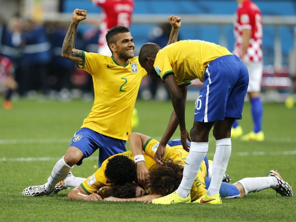 Brazil celebrates a goal June 12 during the opening match of the FIFA World Cup against Croatia at Arena de Sao Paulo Stadium in Brazil4. MCT PHOTO