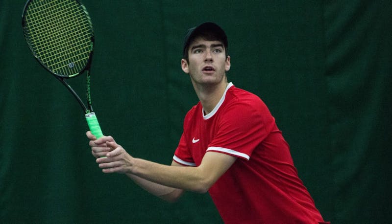 Senior Andrew Stutz won in straight sets during the match against Eastern Illinois' Jared Woodson on Jan. 22 at Muncie's Northwest YMCA. Stutz won both sets 6-1. Grace Ramey // DN