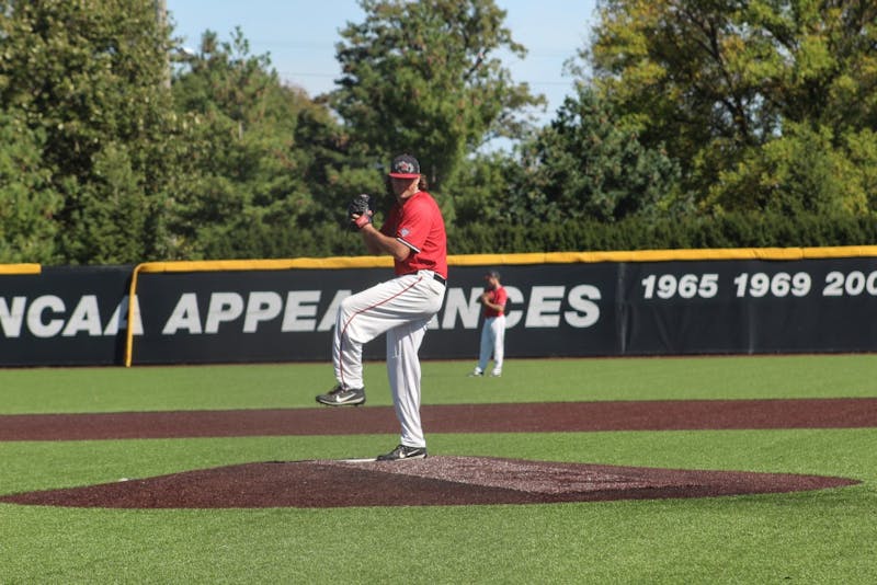 Redshirt junior pitcher Evan Marquardt pitches the ball during the Red and White scrimmage game on Oct. 2 at Ball Diamond at First Merchants Ball Park. The team's season starts in the spring. Kara Biernat, DN