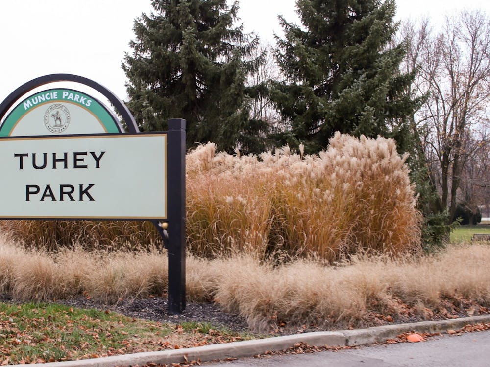 Tuhey Park's welcome sign stands at its entrance Dec. 8, 2020, at Tuhey Park. The park sits in the Riverside nieghborhood just off of White River. Maeve Bradfield, DN