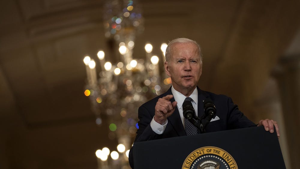 President Joe Biden delivers remarks on the recent mass shootings, imploring Congress to act to pass laws to combat the proliferation of gun violence from the Cross Hall of the White House on Thursday, June 2, 2022, in Washington, D.C. (Kent Nishimura/Los Angeles Times/TNS)