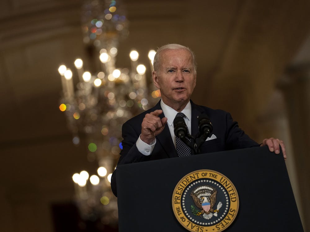 President Joe Biden delivers remarks on the recent mass shootings, imploring Congress to act to pass laws to combat the proliferation of gun violence from the Cross Hall of the White House on Thursday, June 2, 2022, in Washington, D.C. (Kent Nishimura/Los Angeles Times/TNS)