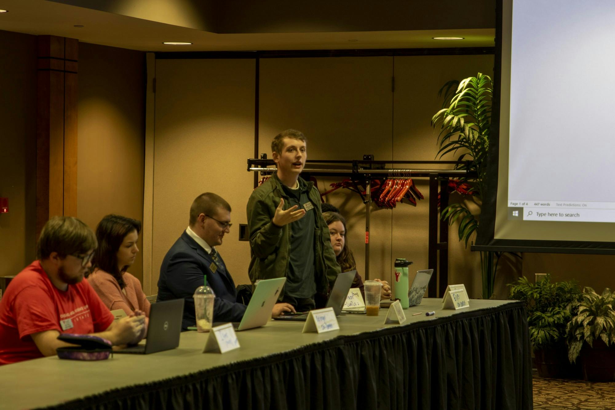 Ball State&#x27;s Student Government Association (SGA) Sen. Timothy Nicholson speaks on the amendment to add additional hours of community service in the L.A. Pittenger Student Center Sept. 28, 2022. SGA currently has to do two hours of service, the proposed amendment, if passed, would add two more hours. Zach Carter, DN