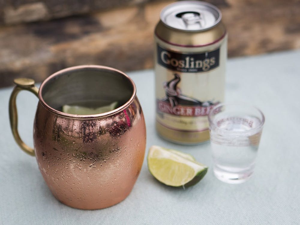 A moscow mule is made with vodka, ginger beer and lime juice. 