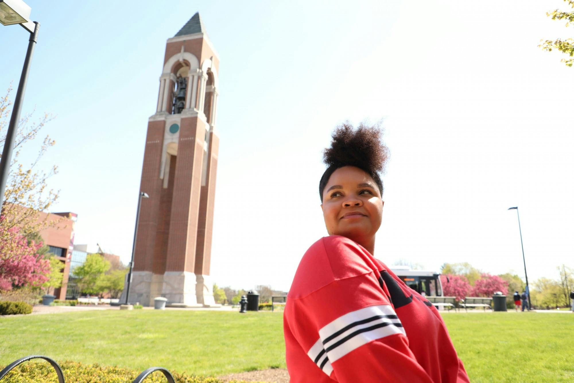 Senior interpersonal communications major Lauren Reynolds poses for a picture outside the David Letterman Building April 26, 2021. Reynolds is graduating with a minor in African American Studies. Rylan Capper, DN