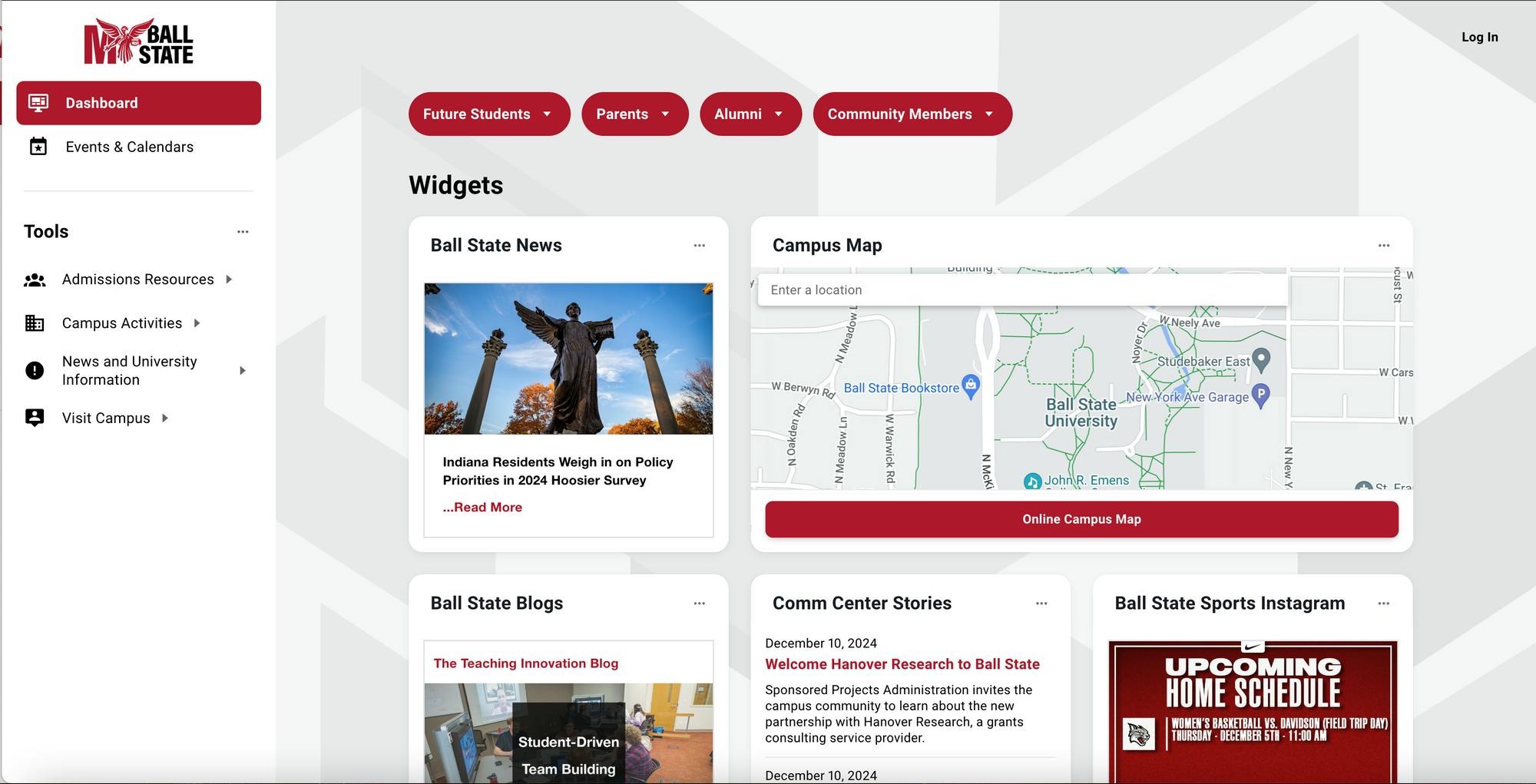A screenshot of the MyBallState homepage. Sourced from: myballstate.bsu.edu