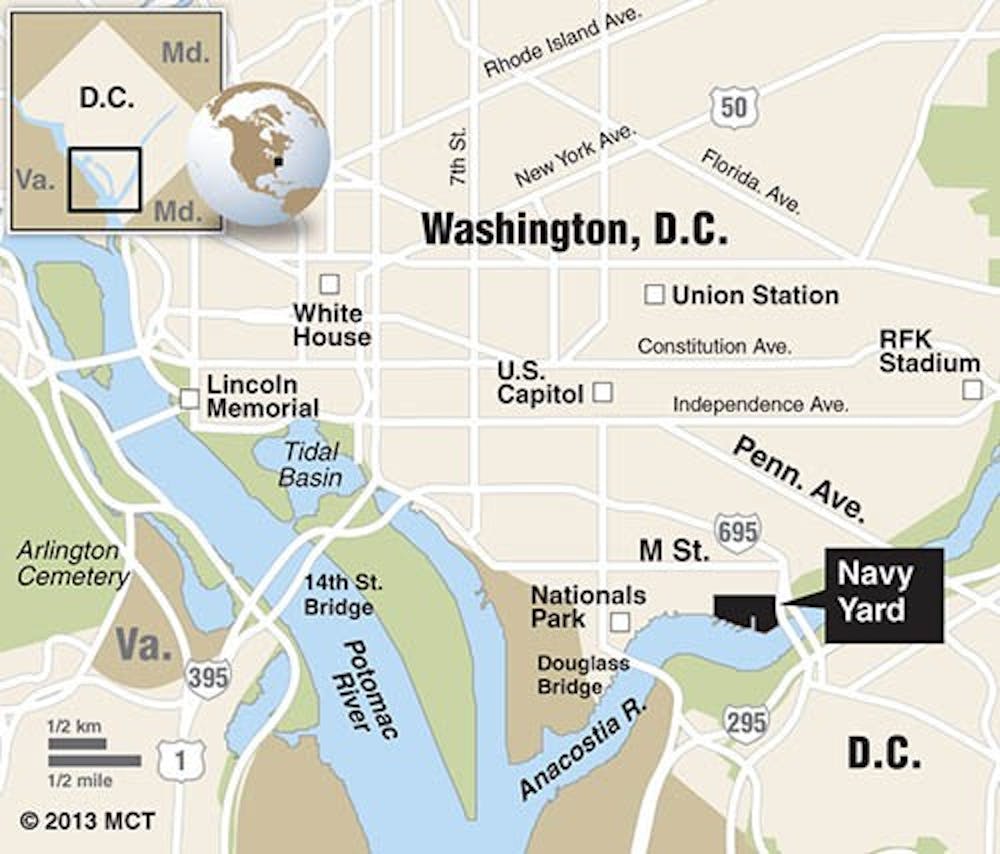 Washington, D.C., street map showing location of the U.S. Navy Yard, site of gunman attack. MCT 2013&lt;p&gt;With BC-NAVYYARD-SHOOTING:LA, Los Angeles Times by Amy Hubbard
