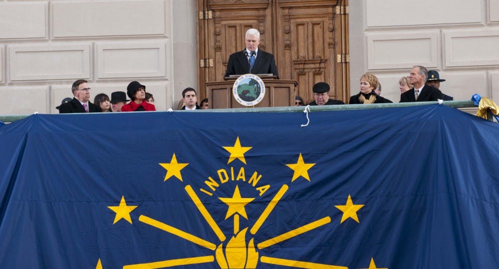 Gov. Mike Pence gives his inaugurual address in January 2013. The governor gave his State of the State address Tuesday and discussed his vision and goals for 2015. DN PHOTO FILE BOBBY ELLIS