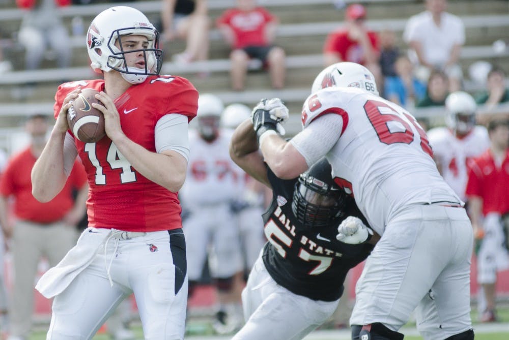 The Ball State football team hosted it's spring game on April 18 at Scheumann Stadium. Family members and friends were welcomed onto the field after the game. DN PHOTO BREANNA DAUGHERTY
