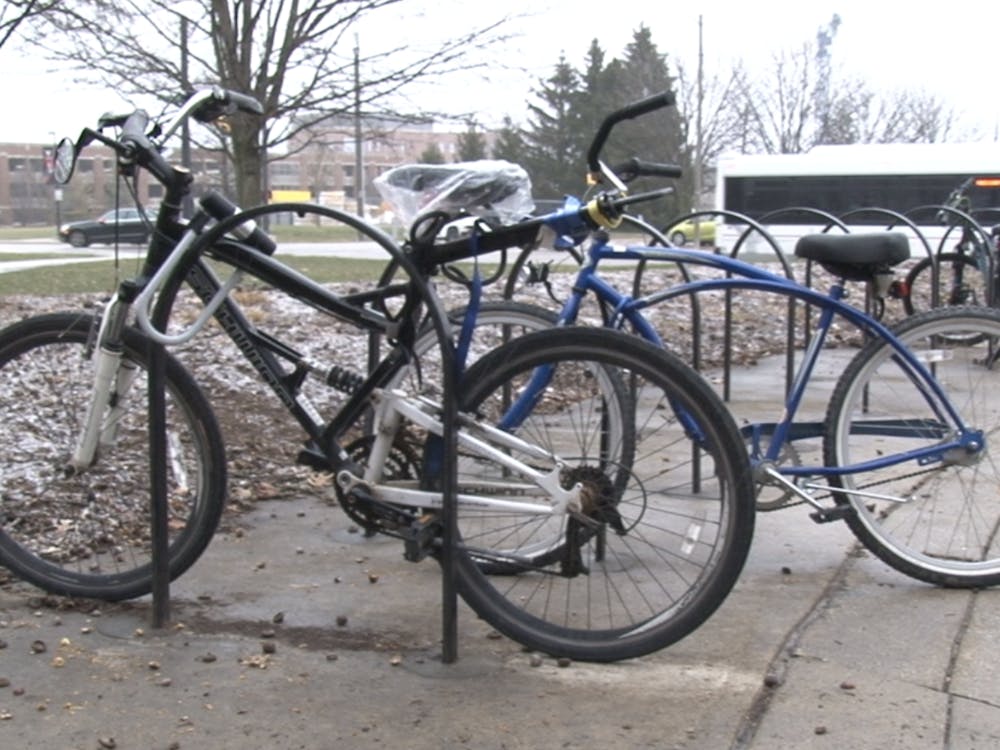 Some students continue to bike to classes despite the chilly temperatures.
