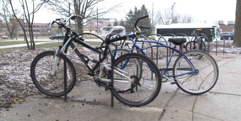 Some students continue to bike to classes despite the chilly temperatures. 