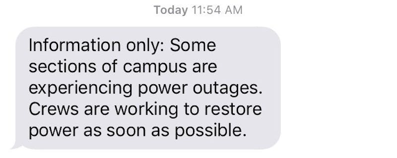 Power restored on campus