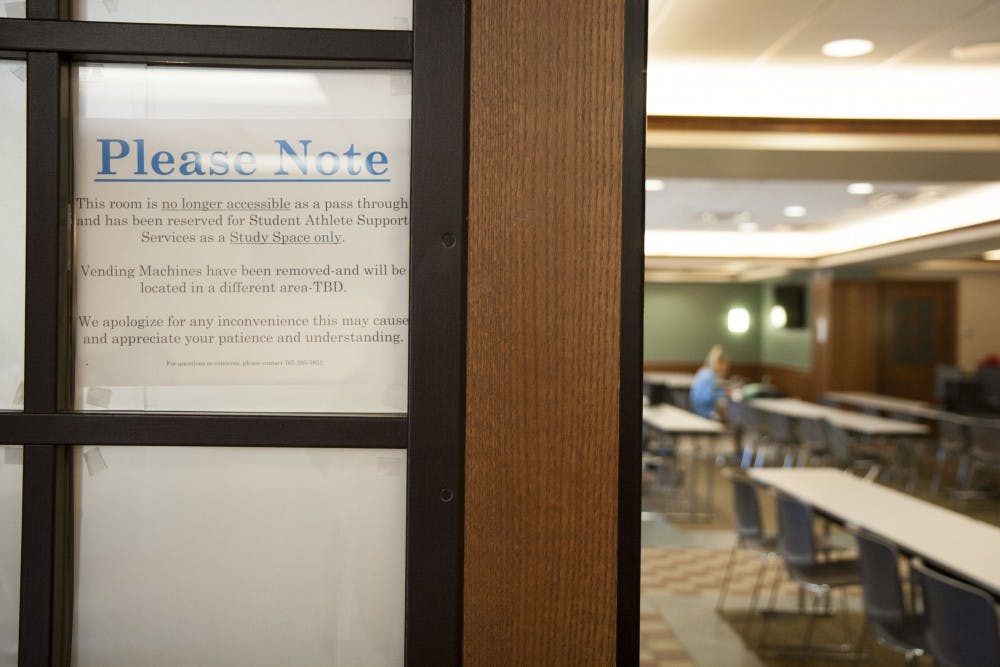 <p>Room 160 in North Quad is now designated for Ball State’s athlete study tables. The vending machines that were previously in the lounge have been relocated. Kaiti Sullivan, DN</p>