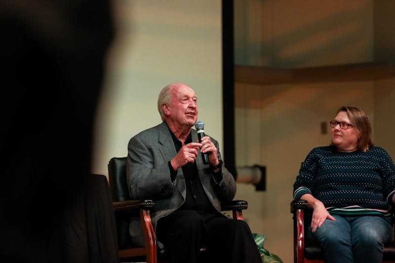 Creator of Garfield Jim Davis answers questions Nov. 13 in Pruis Hall. A Q&A was held after movie viewing. Isabella Kemper, DN