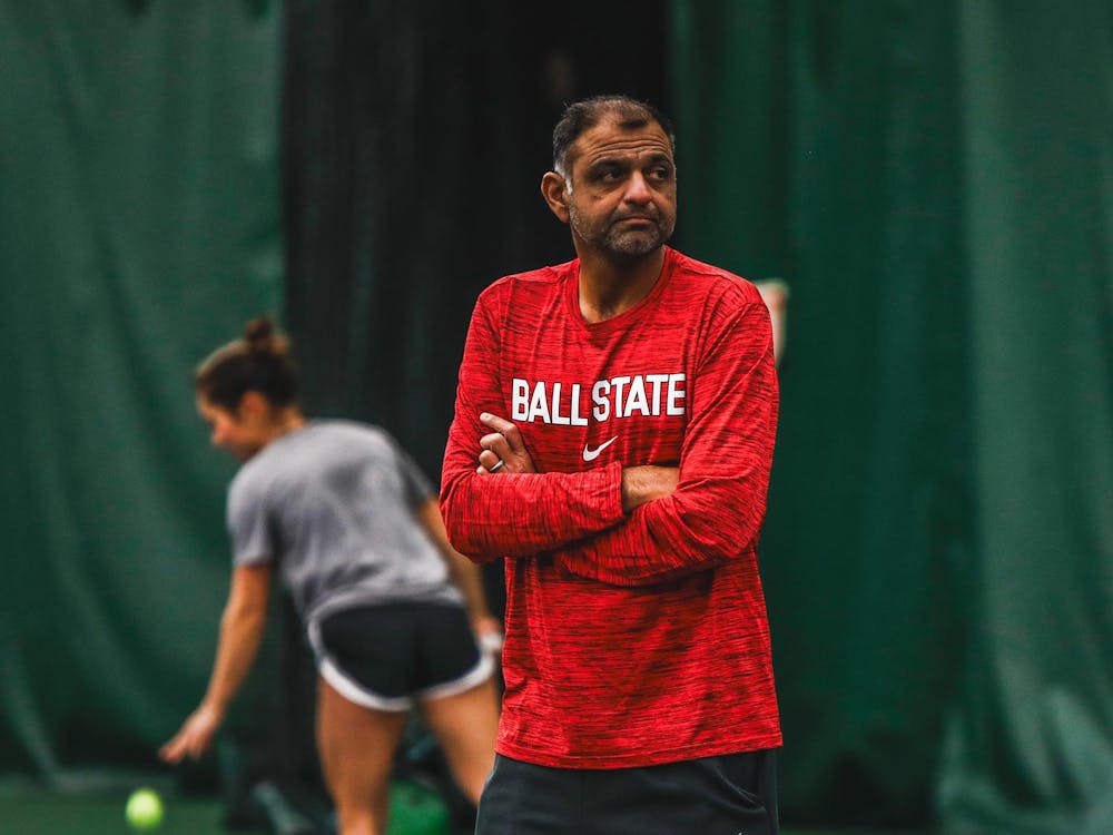 Ball State women's tennis head coach Sachin Kirtane watches his team practice Jan. 10 at Muncie YMCA. Kirtane was previously the coach at Mississippi State. Andrew Berger, DN
