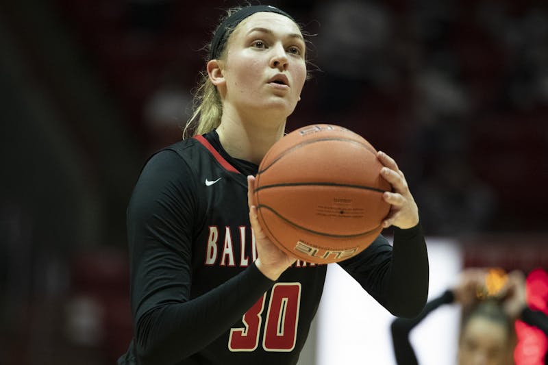 Cardinals redshirt sophomore guard Anna Clephane shoots a free throw during a game against the Central Michigan Chippewas March 3, 2021, at John E. Worthen Arena. The Cardinals lost 87-81 in double overtime. Jacob Musselman, DN
