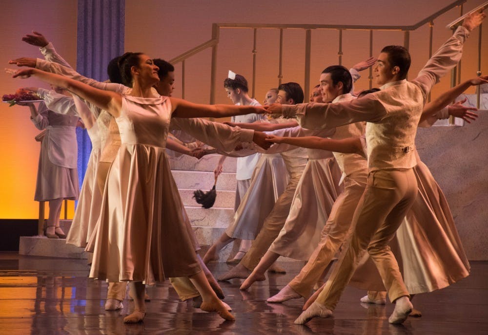 Cast members rehearse Cinderella April 23, 2018 at University Theatre. The Department of Theatre and Dance produces a combination of well-known and niche shows each season. Leslie Gartrell, DN File