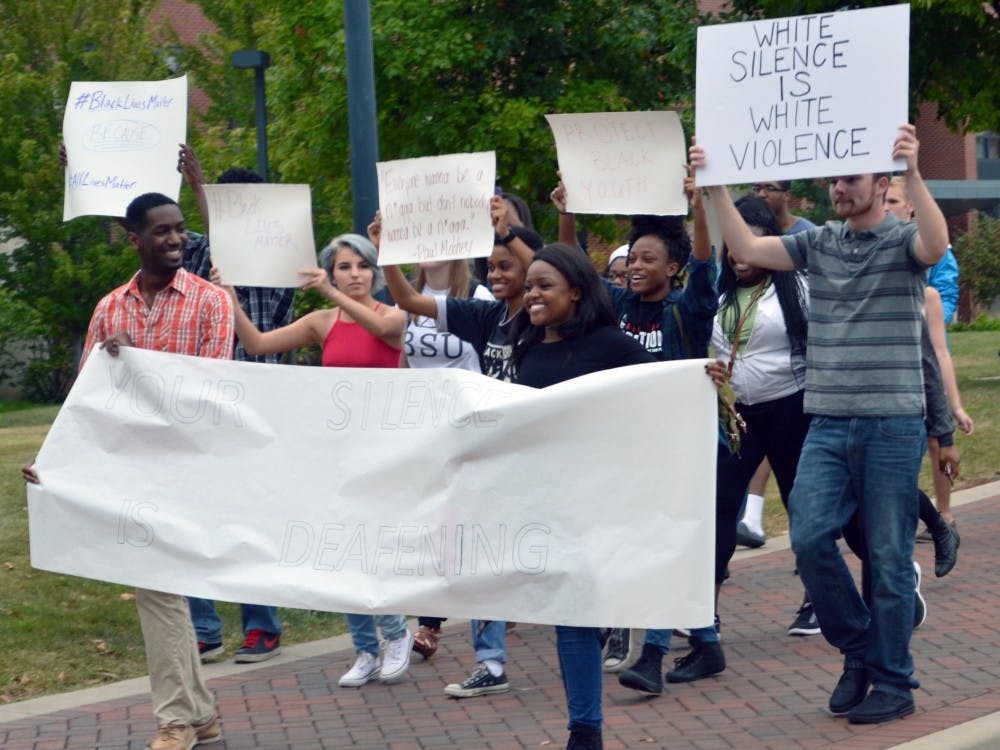 Ball State students participated in a protest for justice on Wednesday, Sept. 9. The protest was organized by the Black Student Association and Ball State Democrats. Students of all backgroudns and color participated in the protest by marching together with signs. 