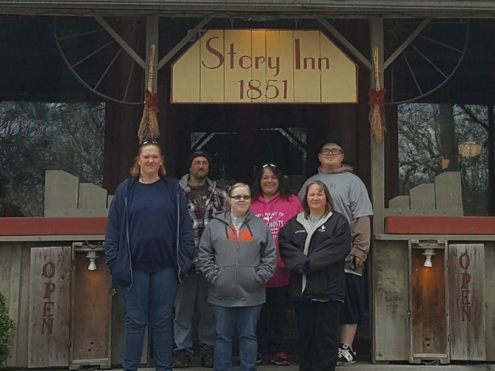 Members of the Indiana Ghost O.P.S. team stand in front of the Story Inn in Nashville, Indiana after an investigation. // Courtesy of Indiana Ghost O.P.S.