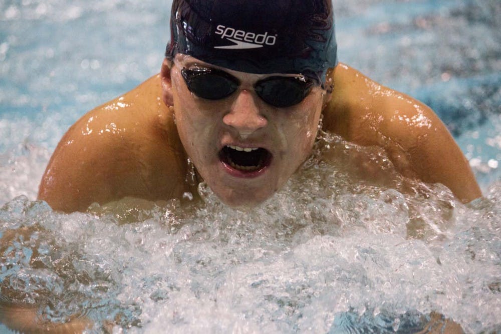 Freshman Jon McCormick won second place in the first heat of the men’s 400-yard individual medley Saturday morning for the Doug Coers Invitational at Lewellen Aquatics Center. The Ball State men’s swimming and diving team will compete in the Eastern Michigan Invitational this weekend. DN FILE PHOTO EMMA FLYNN
