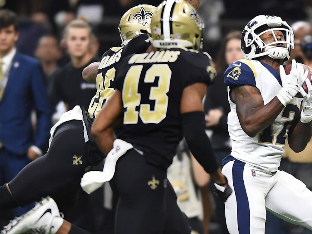 Los Angeles Rams receiver Brandin Cooks makes a catch against the New Orleans Saints in the NFC championship game Jan. 20, 2019, at the Superdome in New Orleans. A controversial no-call late in the game could have costed the Saints a spot in the Super Bowl. (Wally Skalij/Los Angeles Times/TNS)
