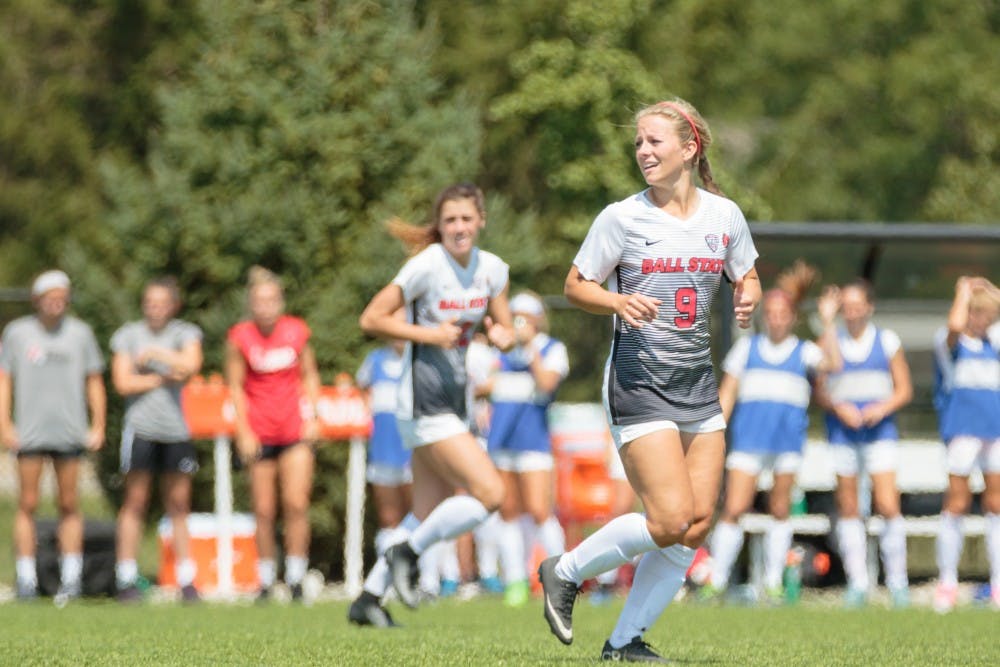 <p>Senior midfileder Allison Abbe retreats after a failed attempt to score during the game against Appalachian State at the Briner Sports Complex on Aug. 27. The Cardinals tied the game 1-1. Kyle Crawford, DN File</p>