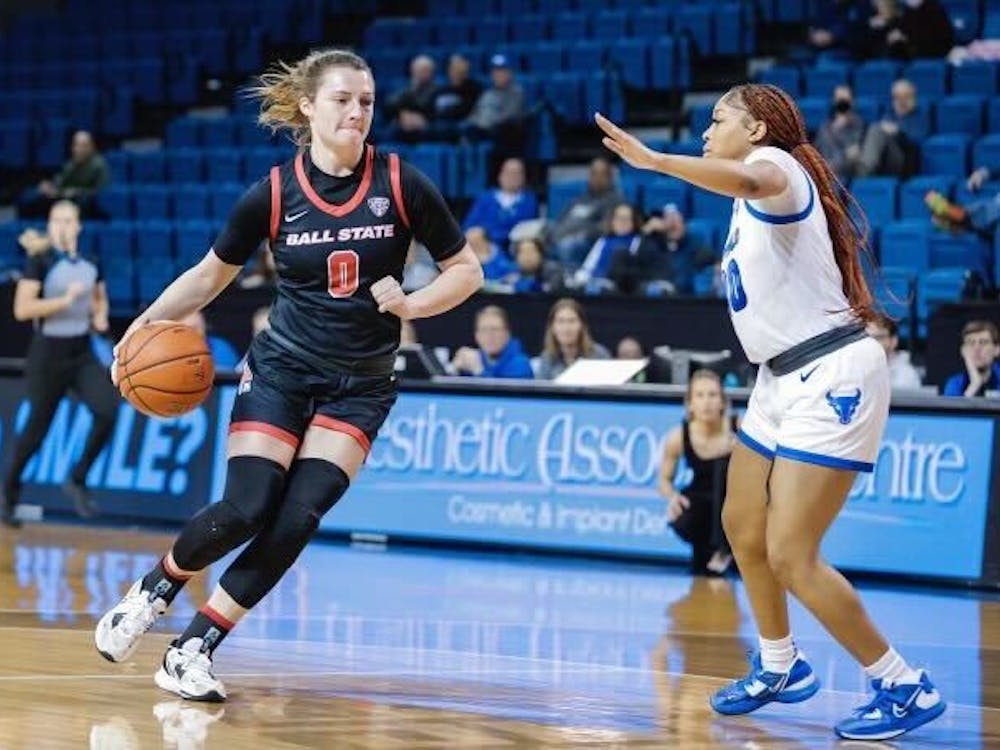 Sophomore Ally Becki drives up the lane against Buffalo on Jan. 18. Becki led in all statistical categories except blocks for Ball State in the 81-59 victory. Ball State Athletics, photo provided