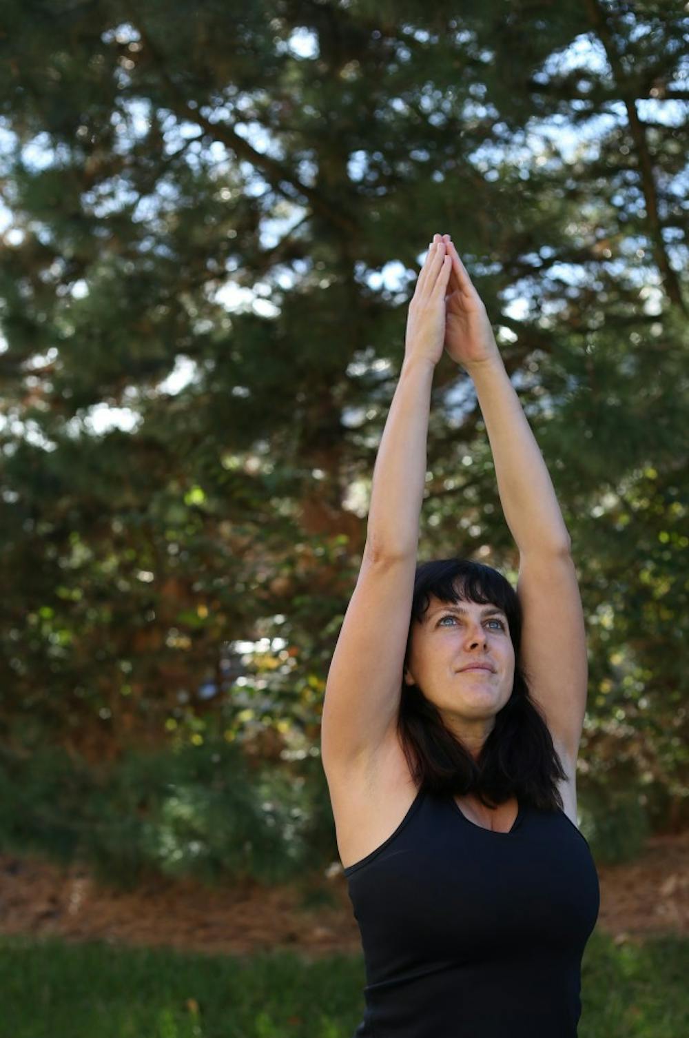 <p>Tree Pose</p><ol><li>Stand tall with your arms down at your sides</li><li>Bring your right foot up onto your left thigh</li><li>The left leg should be straight and you should be balanced</li><li>After finding your balance, breathe in and raise your arms over your head and bring your palms together</li></ol>