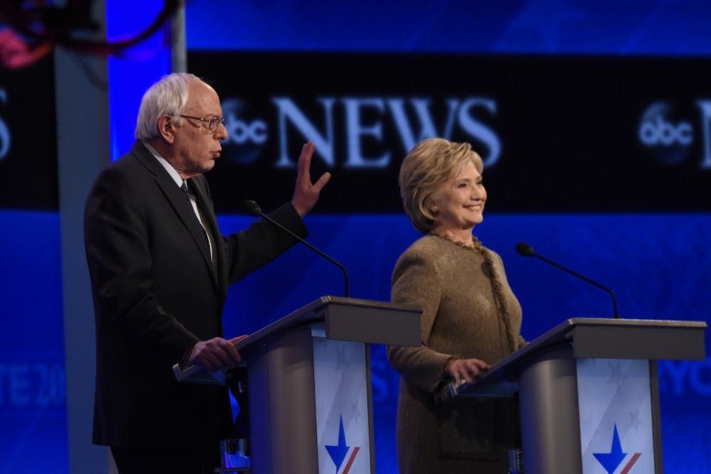 ABC NEWS - 12/19/15 - ABC News coverage of the Democratic Presidential debate from St. Anselm College in Manchester, NH, airing Saturday, Dec. 19, 2015 on the ABC Television Network and all ABC News platforms.  (ABC/ Ida Mae Astute) BERNIE SANDERS, HILLARY CLINTON