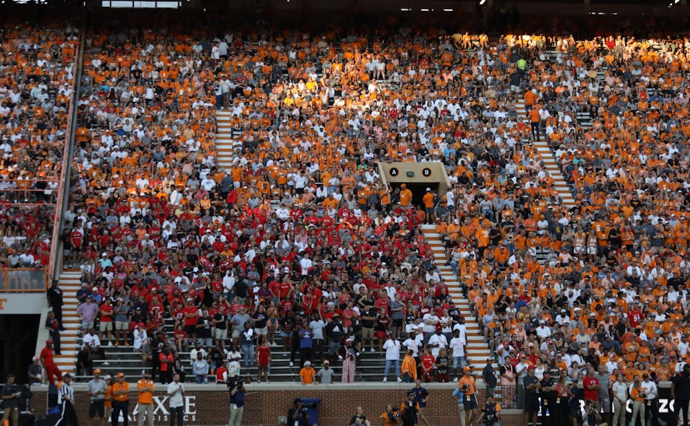 Ball State fans stand among Tennessee fans Sept. 1 at Neyland Stadium in Knoxville, Tenn. Ball State lost 10-59. Amber Pietz, DN