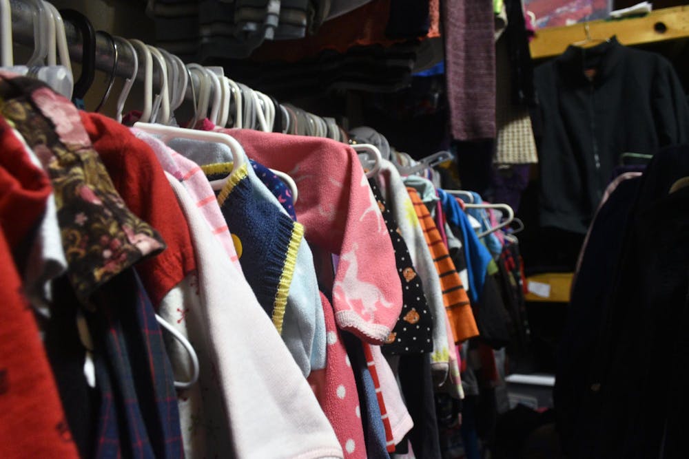 <p>The clothes available for young children hanging Feb. 22 in Brenda's Closet in Gaston, Indiana. The closet has a variety of items for people of all ages. Ella Howell, DN</p>