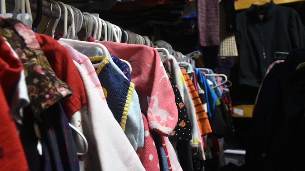 The clothes available for young children hanging Feb. 22 in Brenda's Closet in Gaston, Indiana. The closet has a variety of items for people of all ages. Ella Howell, DN