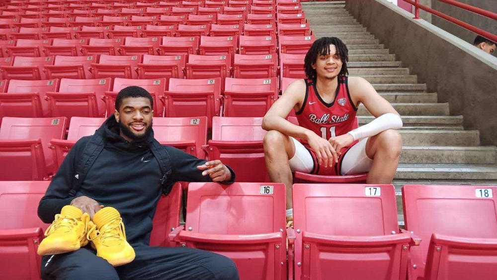Yusef and Basheer Jihad sit together after Ball State V. Eastern Michigan Feb. 24 at Worthen Arena. The brothers are two of seven siblings in their family. Ayesha Sharpe, Photo Provided