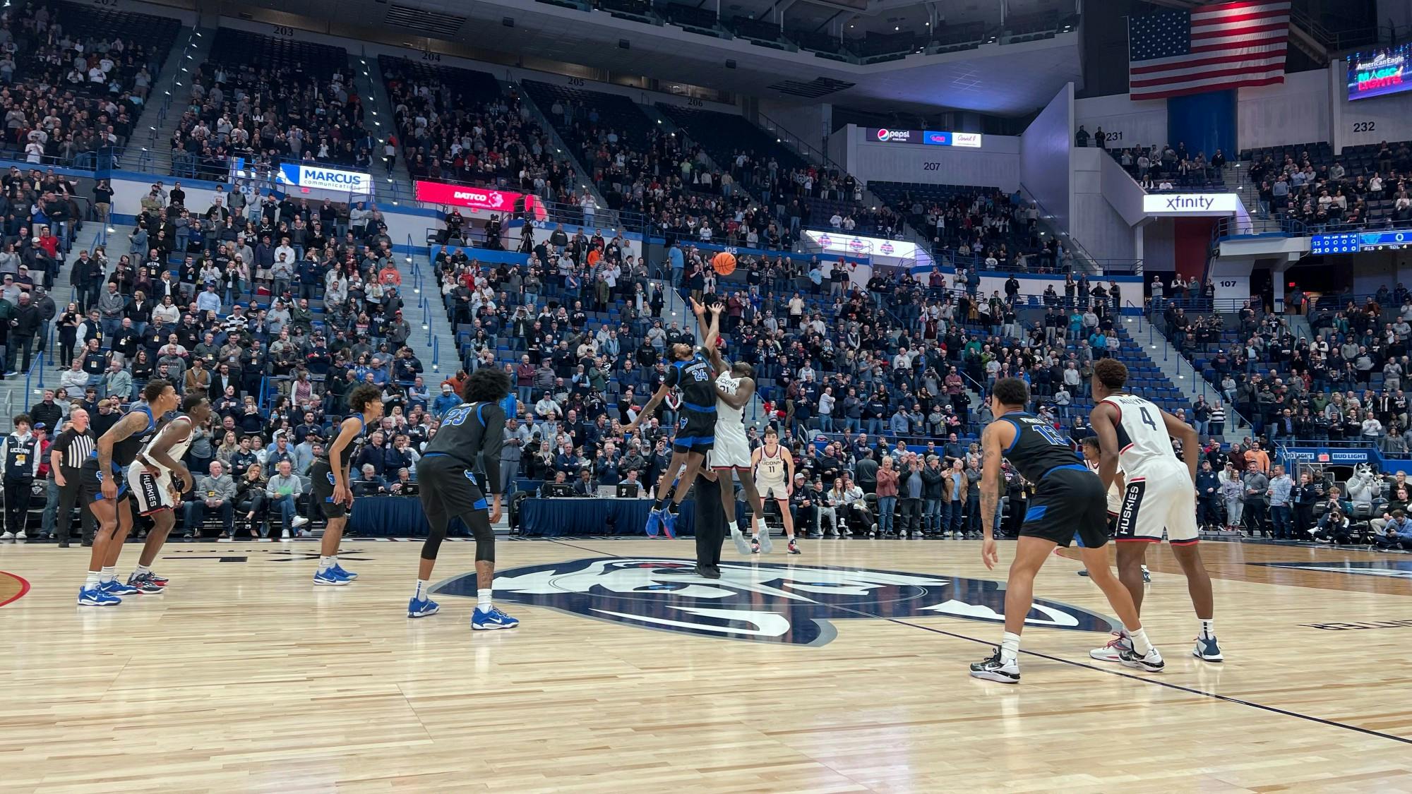 Men’s basketball fell to No. 25 UConn, 84-64, on Tuesday night.