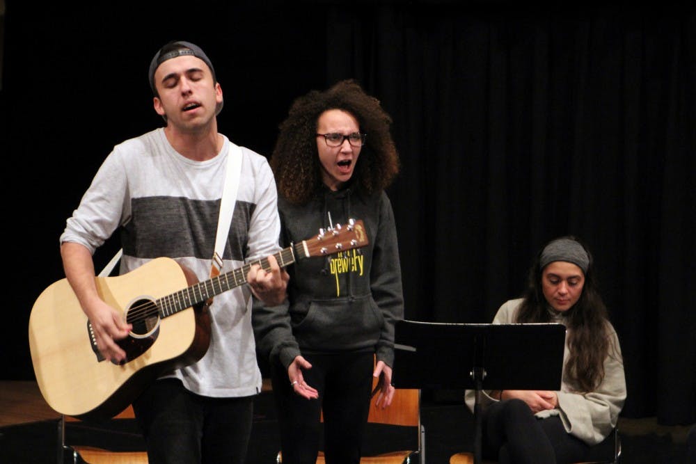 <p>Students, like leads Bobby MacDonell (left) and Alex McArthur (right), are preparing for their roles in the fall production of “American Idiot.” The show opens Nov. 16 at the Center for the Arts.</p>