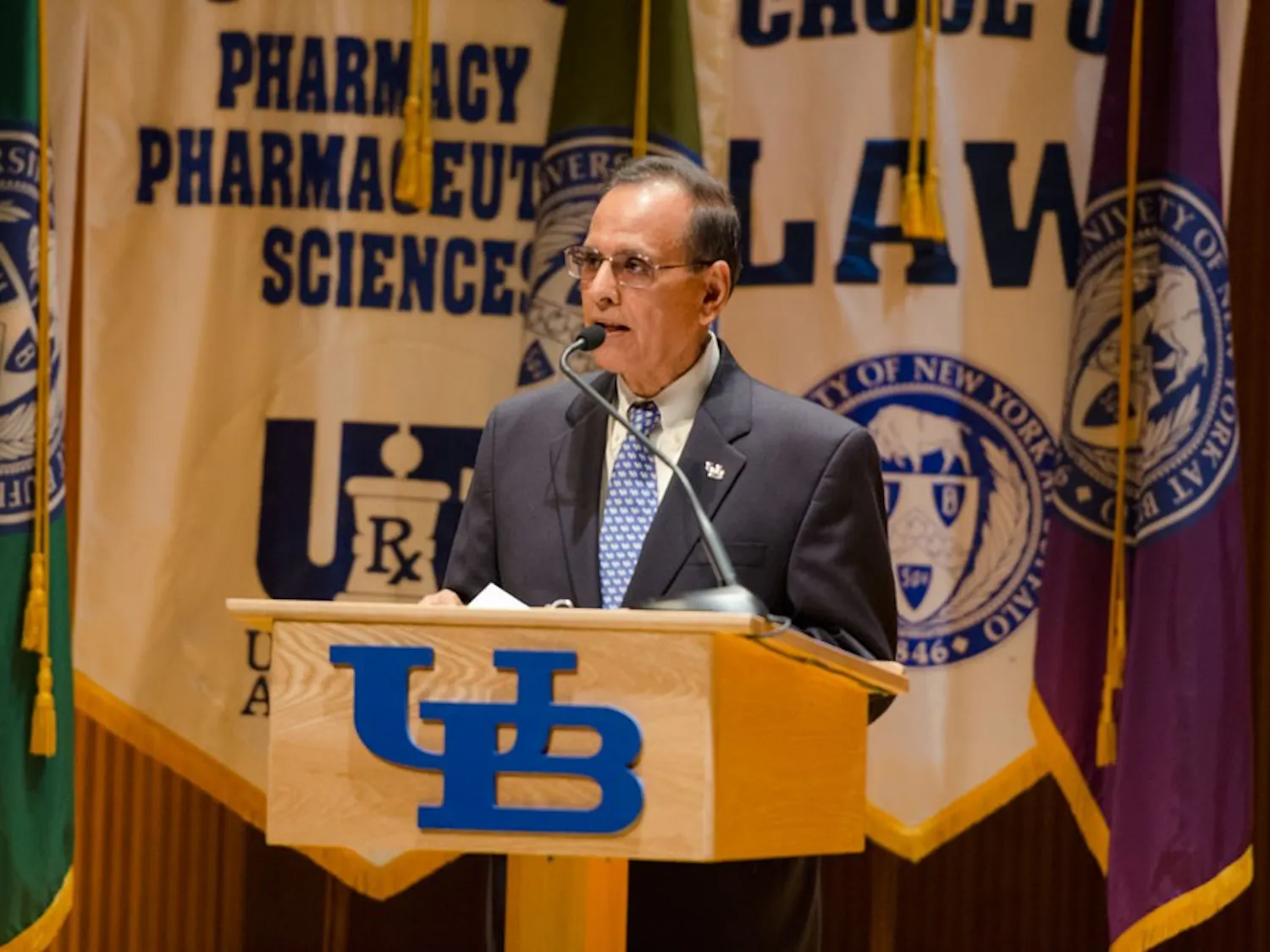 President Satish Tripathi speaks speaks during his annual State of the University Address last month. Tripathi sent out letter about Athletic Director Danny White taking the A.D. job at the University of Central Florida. 