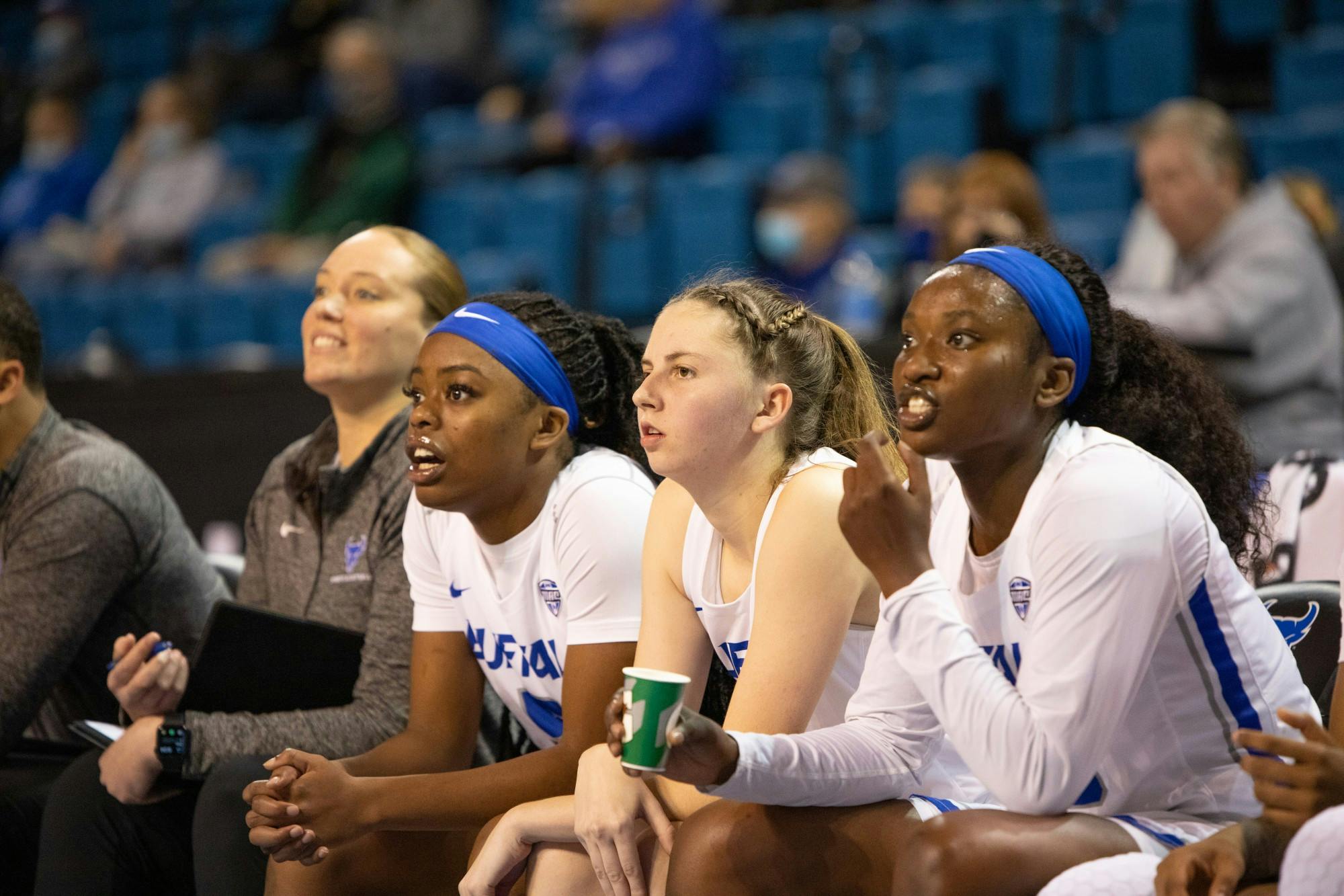 Freshman guard Georgia Woolley (middle) has transferred to Syracuse, where she will reunite with former UB head coach Felisha Legette-Jack.