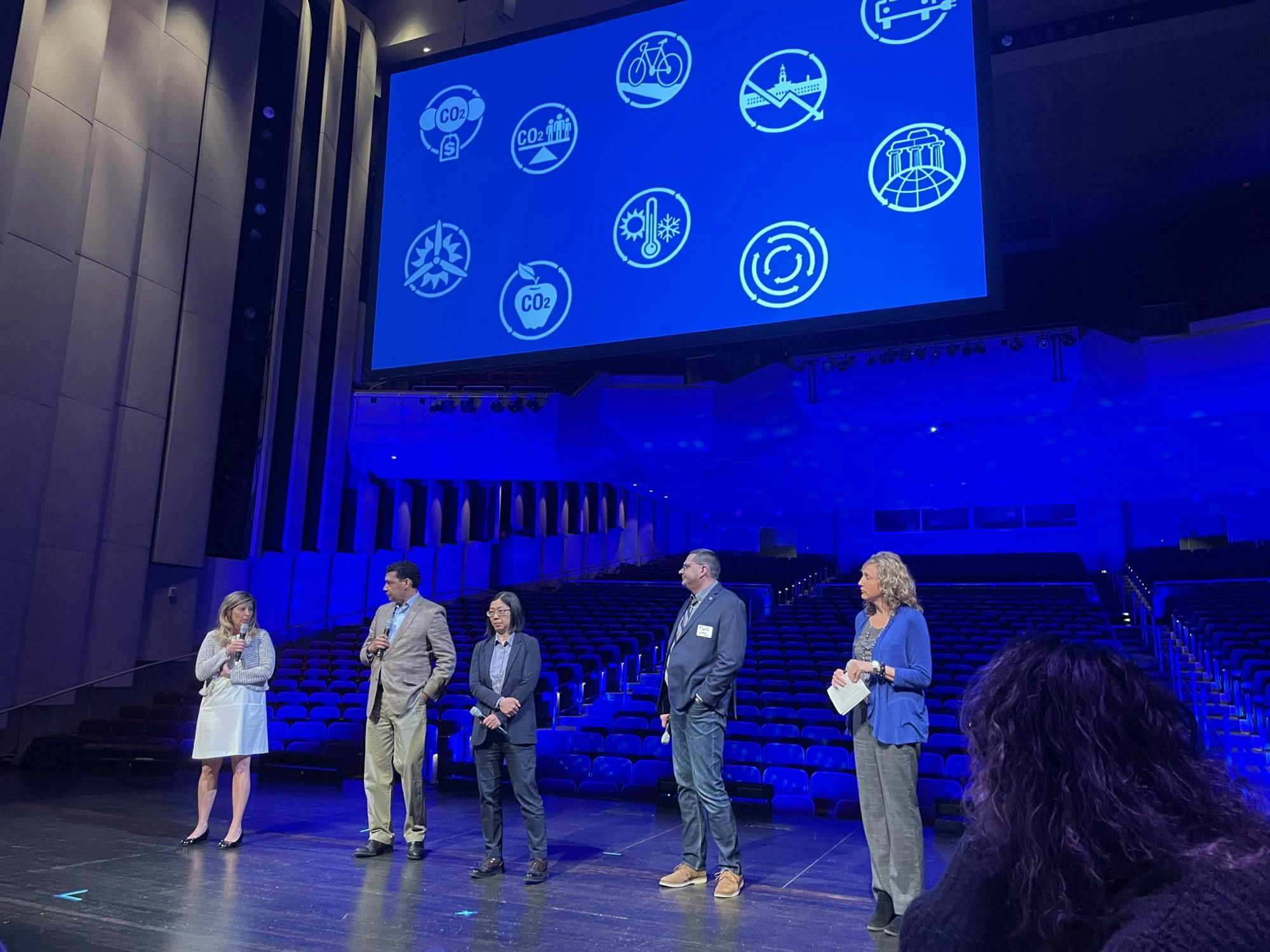 Climate captains gathered on stage for a Q&A at the “Coming Together as a Campus to Achieve Climate Neutrality.”