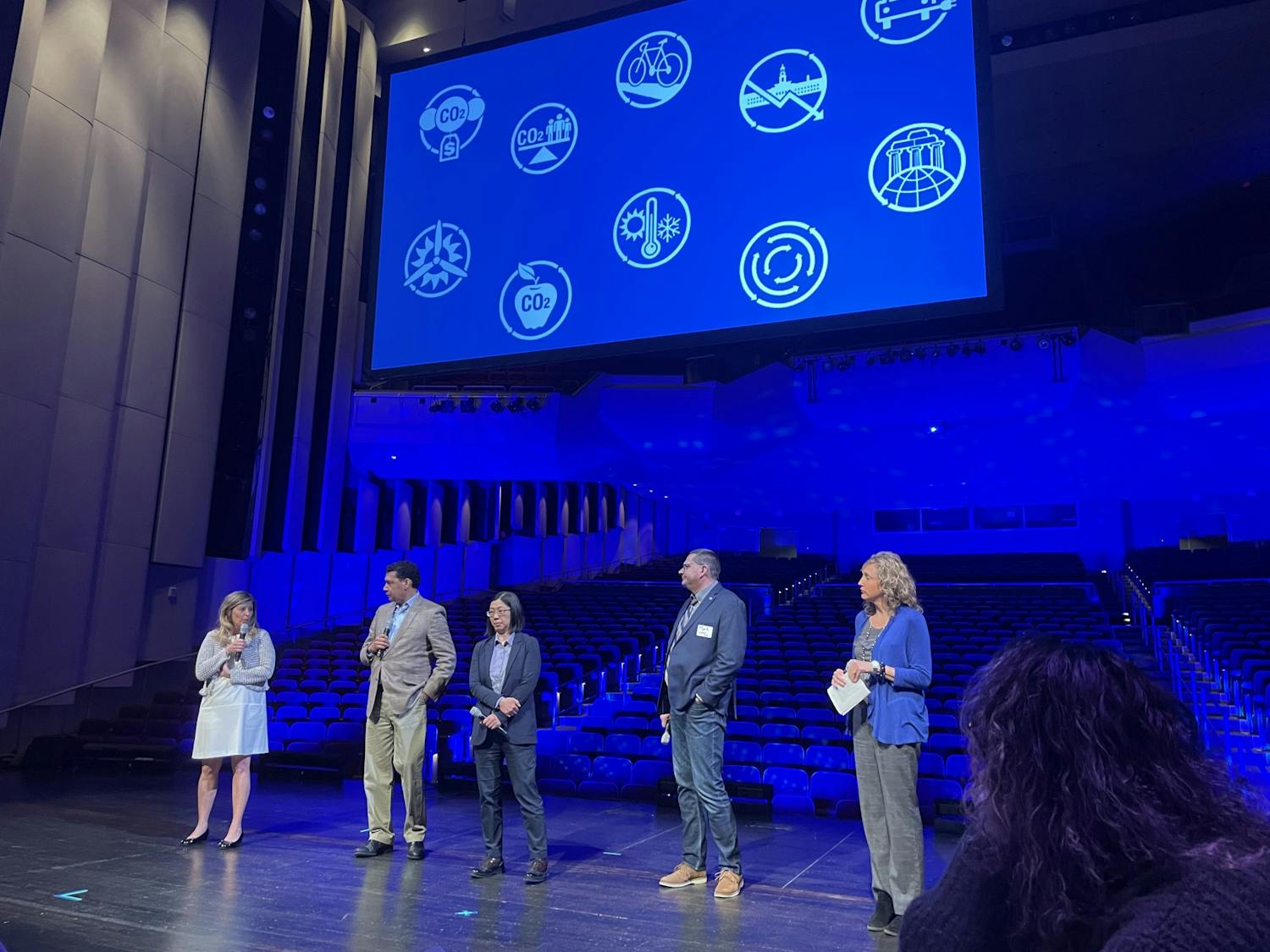 Climate captains gathered on stage for a Q&A at the “Coming Together as a Campus to Achieve Climate Neutrality.”