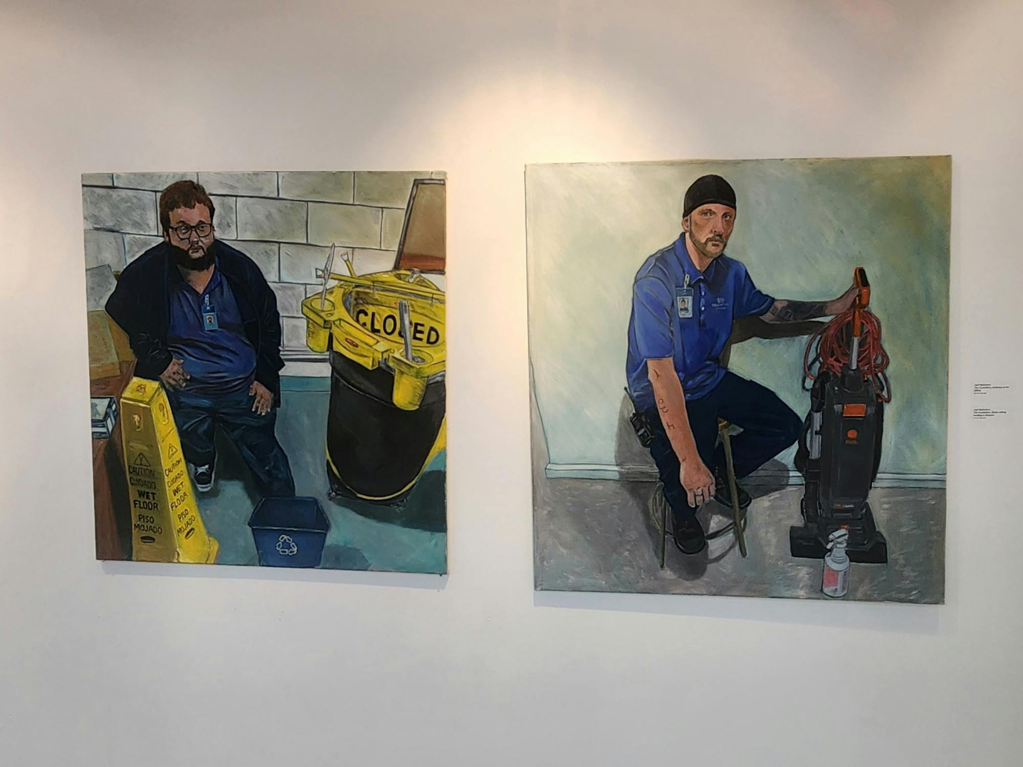 Hand-drawn portraits depicting UB's custodians.