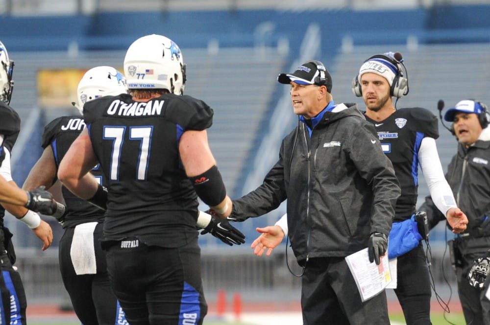 <p>Head coach Lance Leipold coaches his players coming to the sideline during Buffalo’s 28-22 loss to Bowling Green at UB Stadium Saturday. The Bulls have some areas to fix heading into the bye week.</p>