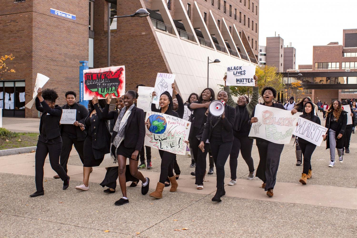 Students at the unity rally on the academic spine as part of Monday's Black Solidarity Day.