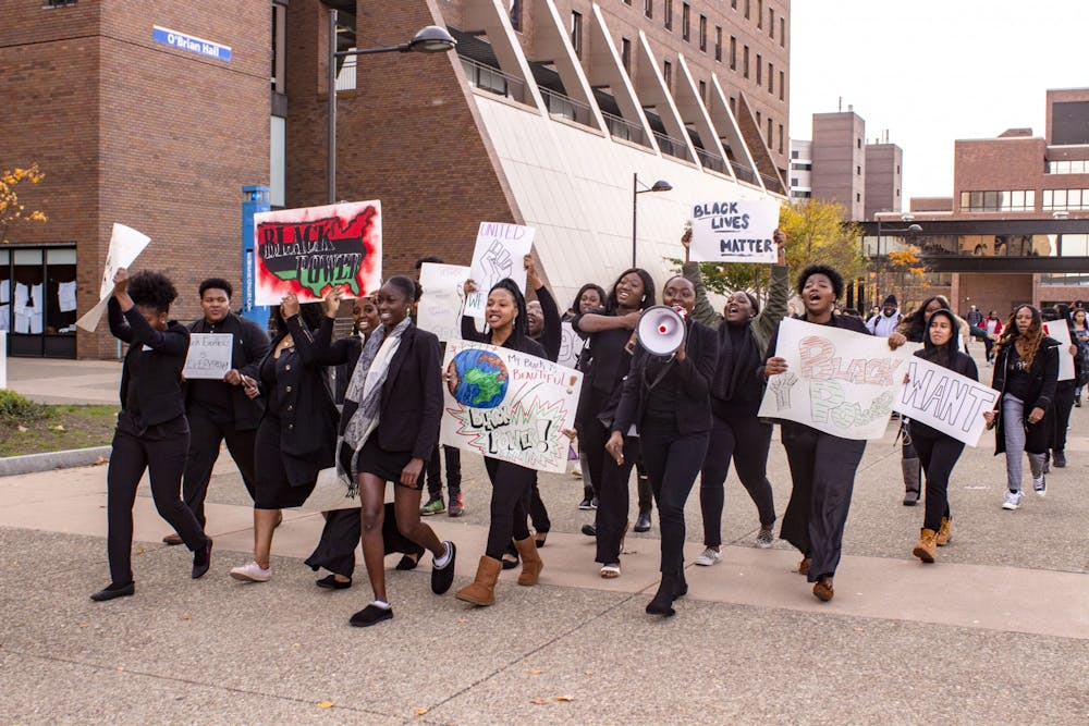 <p>Students at the unity rally on the academic spine as part of Monday's Black Solidarity Day.</p>