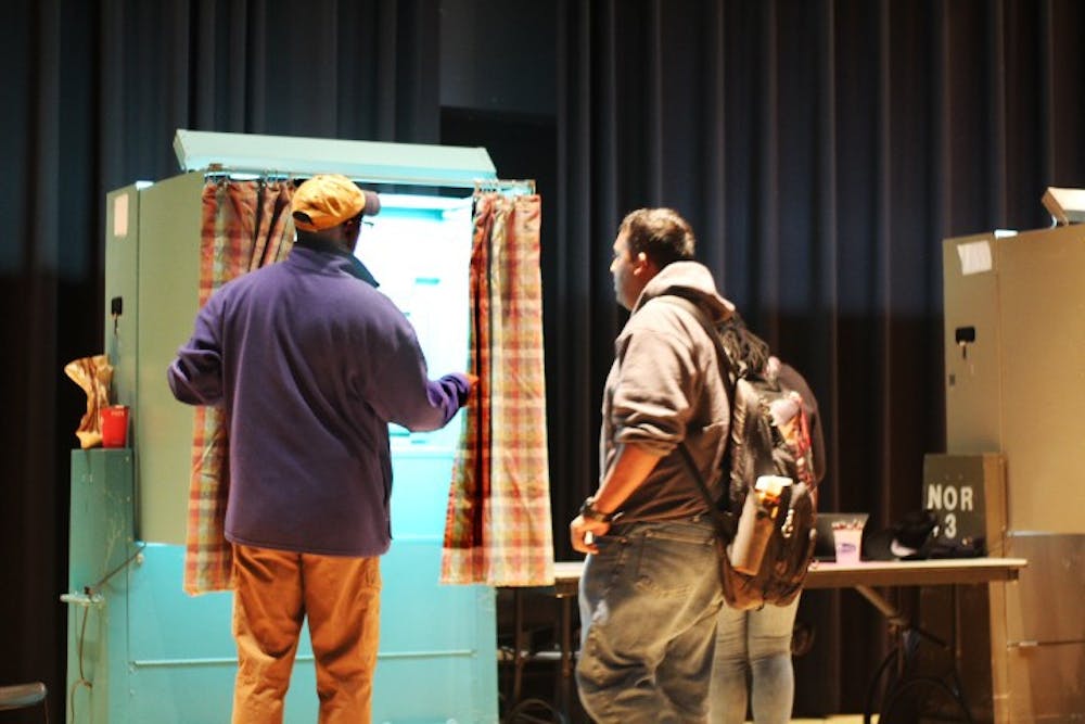 <p>Students voting in SA’s annual Senate elections and bi-annual referendum. The referendum asks students whether they want to keep the Mandatory Student Activity Fee mandatory, and if they support a $4.75 fee increase.</p>